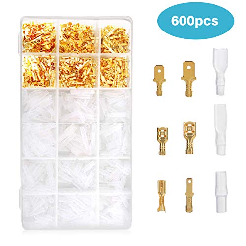 Crimpadora Terminales Electricos, Aweohtle Crimpadora de Terminales Alicates de Trinquete con 300 Macho Hembra Terminales y 300 Fundas Aislantes para 0.5-1.5mm²