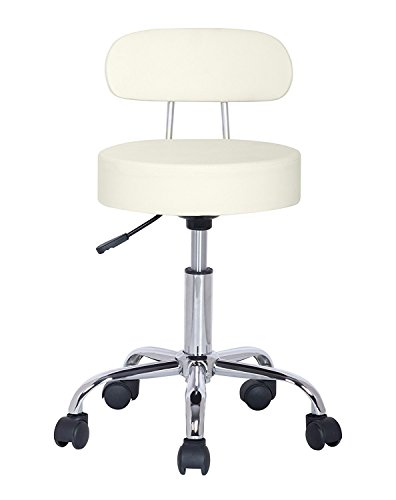 Crisnails ® Silla Giratoria, Taburete Giratorio, con Respaldo, Pies con Ruedas, Altura Ajustable, para Salón, Peluquería, Bar y Oficina (Blanco)
