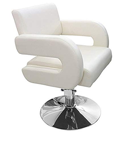 Crisnails® Sillón Profesional de Peluquería, 360º Giratoria con Base Fijo de Metal, Altura Regulable, Asiento Suave y Cómodo de Material Piel, Varios Colores (S05-Blanco)