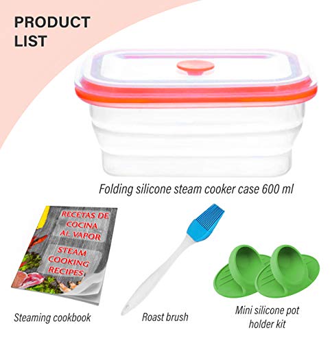 Crisolux Estuche Vapor microondas Silicona vaporera microondas Papillote para cocinar al Vapor Lavado facil al lavavajillas (1-2 Personas 600ml)
