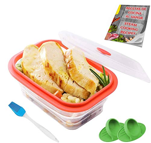 Crisolux Estuche Vapor microondas Silicona vaporera microondas Papillote para cocinar al Vapor Lavado facil al lavavajillas (1-2 Personas 600ml)