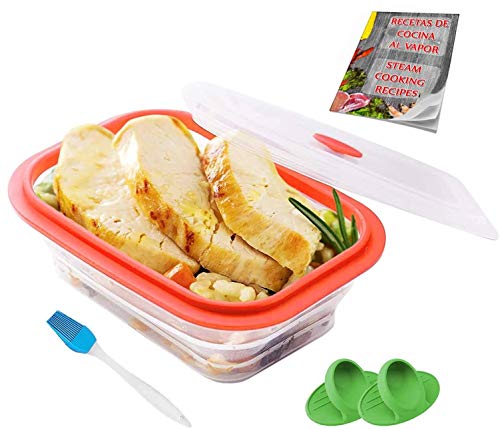 Crisolux Estuche Vapor microondas Silicona vaporera microondas Papillote para cocinar al Vapor Lavado facil al lavavajillas (3-4 Personas 1200ml)