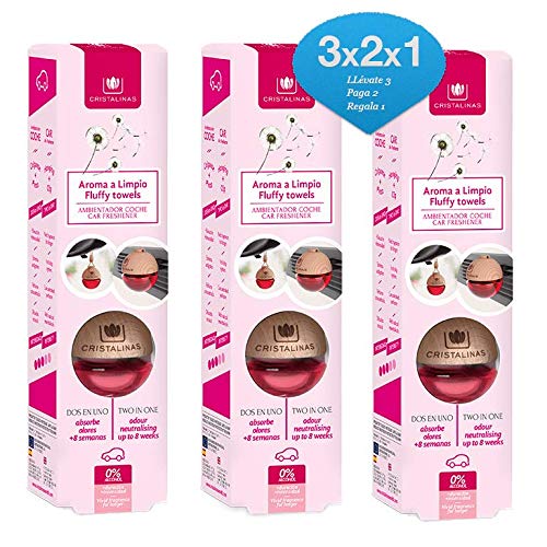 CRISTALINAS 3x2 ambientador Esfera Coche. Aroma Limpio. Mas de Dos Meses de duracion. sin Alcohol.