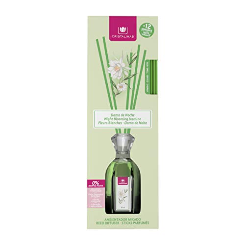 CRISTALINAS. Ambientador MIKADO Clásico. Difusor con varillas de ratán. Formula sin Alcohol. Máxima duración: más de 12 semanas. Capacidad 90ml. Disfruta de tu aroma favorito Dama de noche