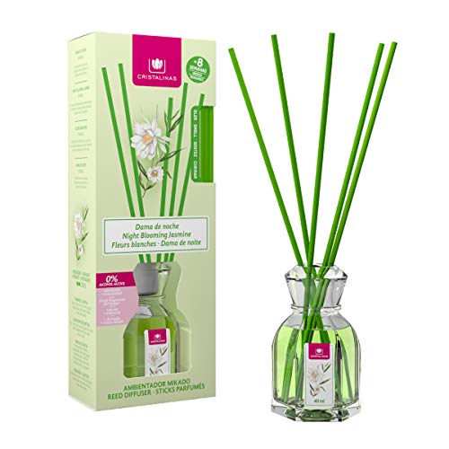 CRISTALINAS. Ambientador MIKADO Clásico. Difusor con varillas de ratán. Formula sin Alcohol. Máxima duración: más de 8 semanas. Capacidad 40ml. Disfruta de tu aroma favorito Dama de noche