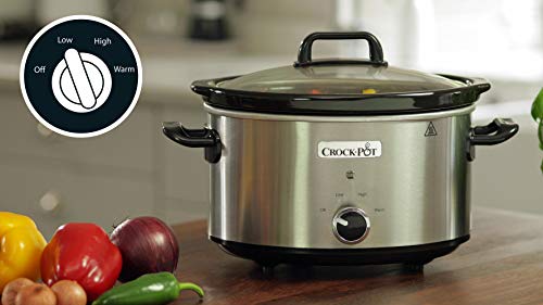 Crock-Pot CSC025X Olla de cocción lenta manual para preparar multitud de recetas, 210 W, 3.5 litros, cromado, Plateado