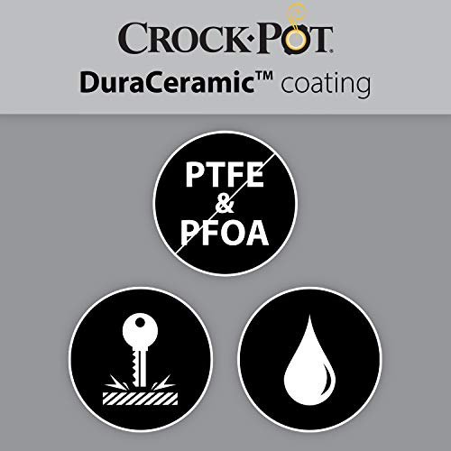 Crock-Pot CSC038X DuraCeramic - Olla de Cocción Lenta Manual con Tapa Abatible, Recipiente Compatible con Fuego e Inducción, para Preparar todo Tipo de Recetas, 4.5 litros, Acero Inoxidable, Blanco
