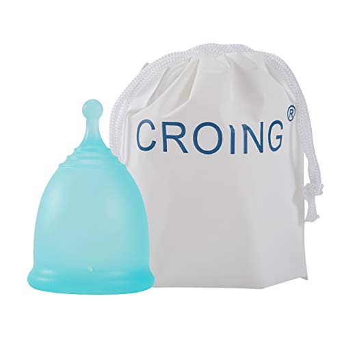 CROING 4 Copas Menstruales con 1 copa de esterilización -2 Piezas Pequeña  y 2 Piezas Grande - Menstrual Cup (Azul y Blanco)