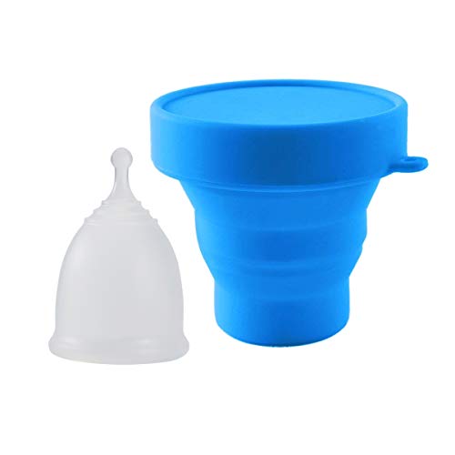 CROING 4 Copas Menstruales con 1 copa de esterilización -2 Piezas Pequeña  y 2 Piezas Grande - Menstrual Cup (Azul y Blanco)