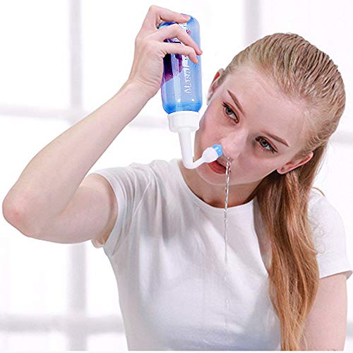 CROING - Botella de 300 ml + 120 paquetes de sal- Neti Pot - Botella de lavado nasal Yoga Nasal Botella Nariz Limpiador Botella Rhinitis alérgica Tratamiento