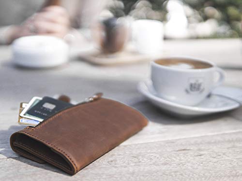 Crook & Cromber Bolsa de Tabaco Cuero Genuino I Cierre magnético Doble Papel y Compartimento de Filtro I 30g Bolsa de Tabaco – diseño Delgado I Bolsa giratoria – marrón Vintage