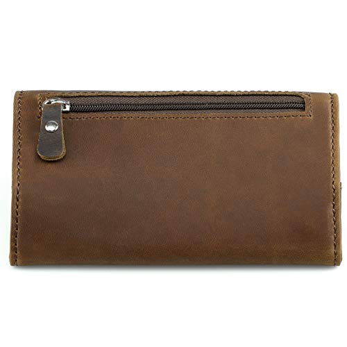 Crook & Cromber Bolsa de Tabaco Cuero Genuino I Cierre magnético Doble Papel y Compartimento de Filtro I 30g Bolsa de Tabaco – diseño Delgado I Bolsa giratoria – marrón Vintage