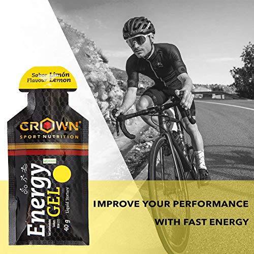 Crown Sport Nutrition Gel Energético - con o sin Cafeína - 10 unidades Carbohidratos en ratio 2:1:1 (Maltodextrina - Dextrosa - Fructosa) Ciclismo Running Deporte Entreno
