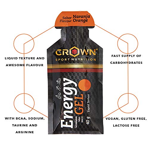 Crown Sport Nutrition Gel Energético - con o sin Cafeína - 10 unidades Carbohidratos en ratio 2:1:1 (Maltodextrina - Dextrosa - Fructosa) Ciclismo Running Deporte Entreno