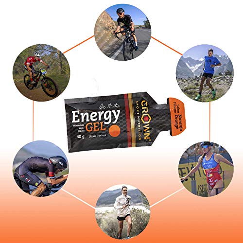 Crown Sport Nutrition Gel Energético - con o sin Cafeína - 10 unidades Carbohidratos en ratio 2:1:1 (Maltodextrina - Dextrosa - Fructosa) Ciclismo Running Deporte Entreno