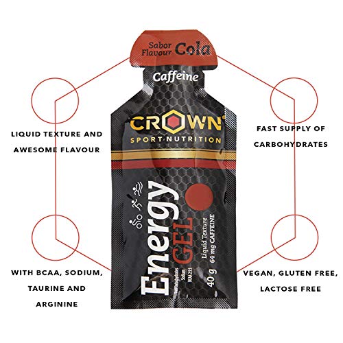 Crown Sport Nutrition Gel Energético - con o sin Cafeína - 10 unidades Carbohidratos en ratio 2:1:1 (Maltodextrina - Dextrosa - Fructosa) Ciclismo Running Deporte Entreno