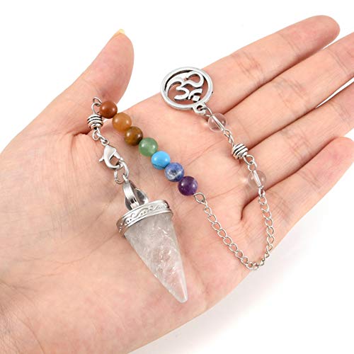 CrystalTears - Péndulo de cristal de amatista natural para curación de 7 chakras con cristales de punta, para divinación, reiki, curación, terapia de cristales