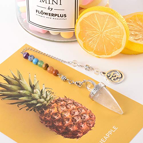 CrystalTears - Péndulo de cristal de amatista natural para curación de 7 chakras con cristales de punta, para divinación, reiki, curación, terapia de cristales