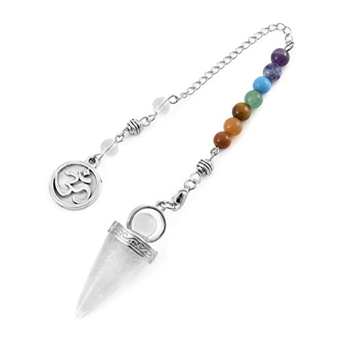 CrystalTears - Péndulo de cristal de amatista natural para curación de 7 chakras con cristales de punta, para divinación, reiki, curación, terapia de cristales