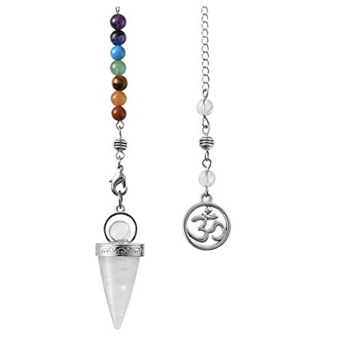 CrystalTears - Péndulo de cristal de amatista natural para curación de 7 chakras con cristales de punta, para divinación, reiki, curación, terapia de cristales