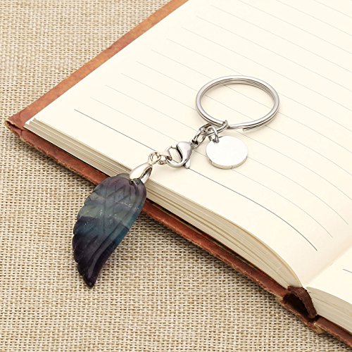 CrystalTears Puerta Llaves Trousseau Key Chain Chakra Energie Piedra con Colgante Forma Pluma de alas de ángel Tallado qui Peut personnalier Partido para Familia Pareja Mujer Hombre