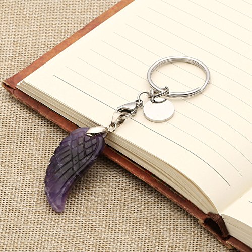 CrystalTears Puerta Llaves Trousseau Key Chain Chakra Energie Piedra con Colgante Forma Pluma de alas de ángel Tallado qui Peut personnalier Partido para Familia Pareja Mujer Hombre