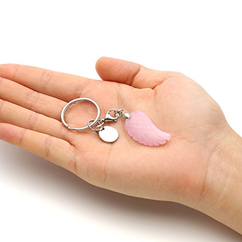 CrystalTears Puerta Llaves Trousseau Key Chain Chakra Energie Piedra con Colgante Forma Pluma de alas de ángel Tallado qui Peut personnalier Partido para Familia Pareja Mujer Hombre