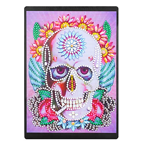 Cuadernos de diamantes DIY 5D para niños A5,diamond painting cuadernos universitarios diario secreto niña Bloc de notas A5 con colorido 5D Diamante Regalo creativo para Navidad Skull de cumpleaños