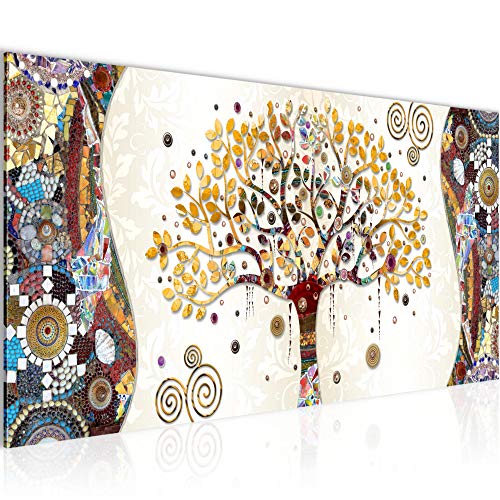 Cuadro en Lienzo Gustav Klimt Árbol de la vida 100 x 40 cm - XXL Impresión Material Tejido no Tejido Artística Imagen Gráfica Decoracion de Pared - 1 pieza - Listo para colgar - 004612a