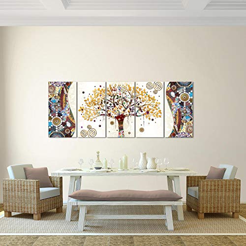 Cuadro en Lienzo Gustav Klimt Árbol de la vida 200 x 80 cm - XXL Impresión Material Tejido no Tejido Artística Imagen Gráfica Decoracion de Pared - 5 piezas - Listo para colgar - 004655a