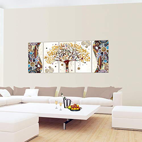 Cuadro en Lienzo Gustav Klimt Árbol de la vida 200 x 80 cm - XXL Impresión Material Tejido no Tejido Artística Imagen Gráfica Decoracion de Pared - 5 piezas - Listo para colgar - 004655a
