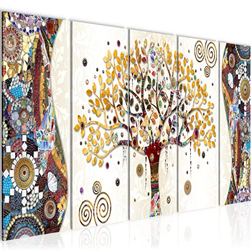 Cuadro en Lienzo Gustav Klimt Árbol de la vida 200 x 80 cm - XXL Impresión Material Tejido no Tejido Artística Imagen Gráfica Decoracion de Pared - 5 piezas - Listo para colgar - 004655a