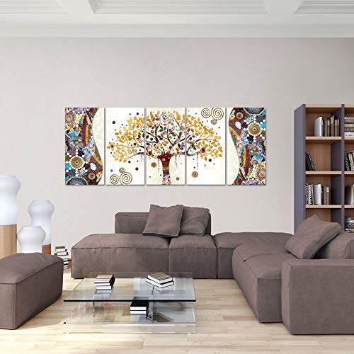 Cuadro en Lienzo Gustav Klimt Árbol de la vida 200 x 80 cm - XXL Impresión Material Tejido no Tejido Artística Imagen Gráfica Decoracion de Pared - 5 piezas - Listo para colgar - 004655a