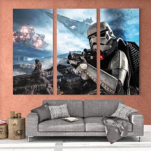 Cuadro Pared Pintura Decor Moderna Tríptico 3 Piezas Impresión De Lienzo Decor Hogar Sala Estar Dormitorio Infantil Oficina Club Corredor Mural Regalo 50x70x3 (Marco) Juego De Arte De Star Wars