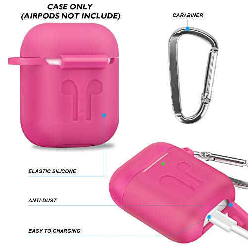 Cuauco AirPods Funda de Silicona con 2 Correas Anti-perdidas Airpods/2 Pares de Gancho para la Oreja/2 mosquetones/1 Soporte para Banda de Reloj /1 Funda Auriculares para Airpods (9 en 1)(Rosado