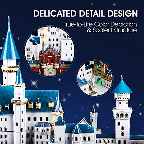 CubicFun Puzzle 3D LED Castillo de Neuschwanstein Alemania Arquitectura Famosa Kits de Edificio Modelo, Souvenir Decoración y Regalos para Adultos y Niños, 128 Piezas