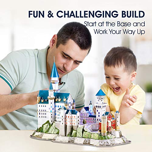 CubicFun Puzzle 3D LED Castillo de Neuschwanstein Alemania Arquitectura Famosa Kits de Edificio Modelo, Souvenir Decoración y Regalos para Adultos y Niños, 128 Piezas