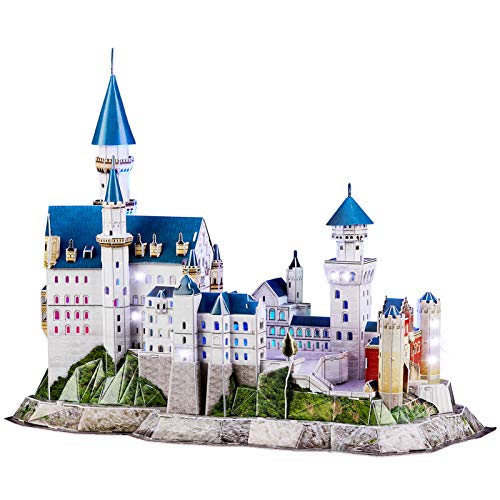 CubicFun Puzzle 3D LED Castillo de Neuschwanstein Alemania Arquitectura Famosa Kits de Edificio Modelo, Souvenir Decoración y Regalos para Adultos y Niños, 128 Piezas