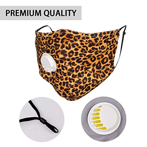 Cubierta Protectora Reutilizable de Piel de Animal con Estampado de Leopardo con filtros de válvula de respiración y 2 filtros para Hombres/Mujeres