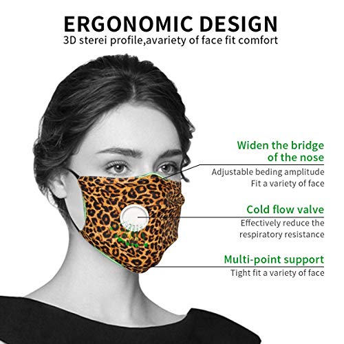 Cubierta Protectora Reutilizable de Piel de Animal con Estampado de Leopardo con filtros de válvula de respiración y 2 filtros para Hombres/Mujeres