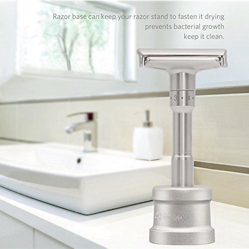 Cuchilla de afeitar clásica ajustable de alta calidad, cuchilla de afeitar afilada y húmeda con cabezal de afeitar de 2 hojas para hombres(1 cuchilla de afeitar + 1 soporte + 1 estuche)