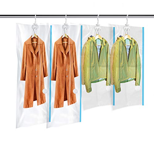 Cuelgan Bolsas de Almacenaje al Vacío 4 Unidades (2*Largo(135x70cm) + 2*Pequeñas(105x70cm)) Bolsas de Vacío para Guardar Ropa, Ropa de Cama, Edredones, Almohadas, Mantas, Cortinas