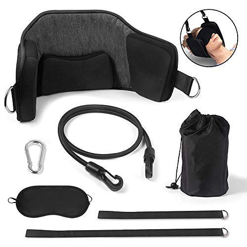 Cuello Hamaca Cervical Traccion | U UZOPI Cuello Alivio del dolor Cuello Estiramiento Alivio Fatiga Herramientas para el Alivio del Dolor de Cuello y Fisioterapia(con Mascara de Ojo,Negro)