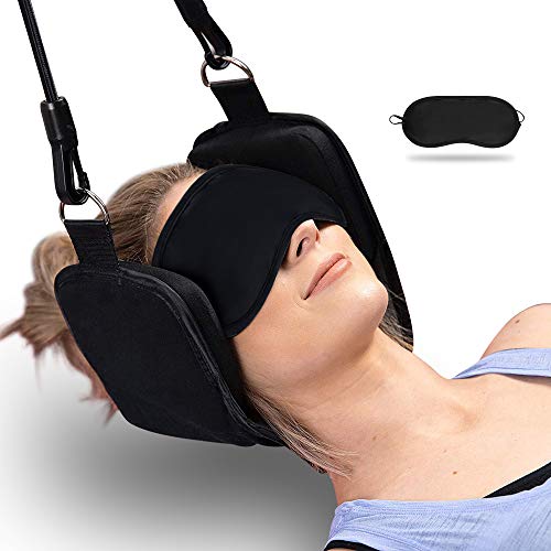 Cuello Hamaca Cervical Traccion | U UZOPI Cuello Alivio del dolor Cuello Estiramiento Alivio Fatiga Herramientas para el Alivio del Dolor de Cuello y Fisioterapia(con Mascara de Ojo,Negro)