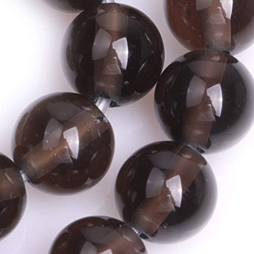 Cuentas redondas semipreciosas de ojo de tigre azul natural de 6 mm para bisutería, pulsera, collar, artesanía, 38 cm, Smoky Quartz Crystal, 12 mm