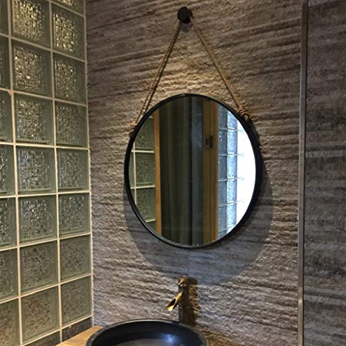 Cuerda de cáñamo Espejo Colgante Marco Negro Redondo Baño Maquillaje casero Espejo de Pared Decorativo Moda Creativa （40cm / 15.7Inch ~ 80cm / 31.4Inch