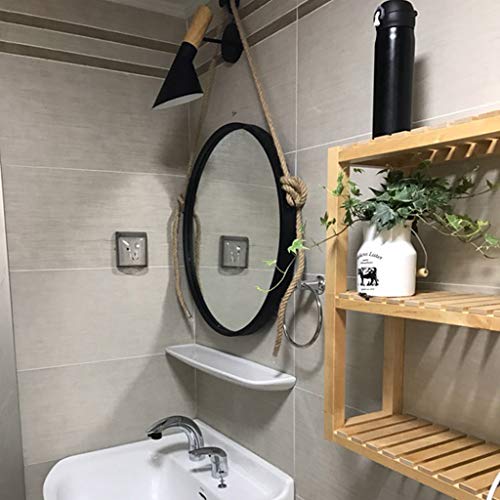 Cuerda de cáñamo Espejo Colgante Marco Negro Redondo Baño Maquillaje casero Espejo de Pared Decorativo Moda Creativa （40cm / 15.7Inch ~ 80cm / 31.4Inch