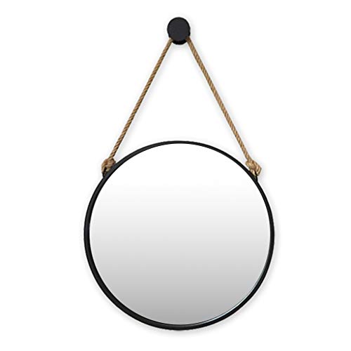 Cuerda de cáñamo Espejo Colgante Marco Negro Redondo Baño Maquillaje casero Espejo de Pared Decorativo Moda Creativa （40cm / 15.7Inch ~ 80cm / 31.4Inch