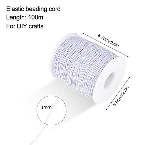 Cuerda Elástica, Redondo Hilo Elástico Cordón Elástico para Costura Manualidades DIY Pulsera Collar Abalorios Blanco 1mm x 100m