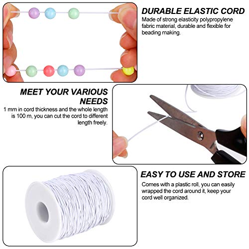 Cuerda Elástica, Redondo Hilo Elástico Cordón Elástico para Costura Manualidades DIY Pulsera Collar Abalorios Blanco 1mm x 100m